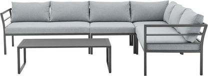 Sunnyside 5 Piece L Shaped Patio Furniture Set with Table for Backyard and Poolside, Outdoor Sectional Seating for 6, Waterproof Cushions, Rust Resistant Steel Frame, Grey