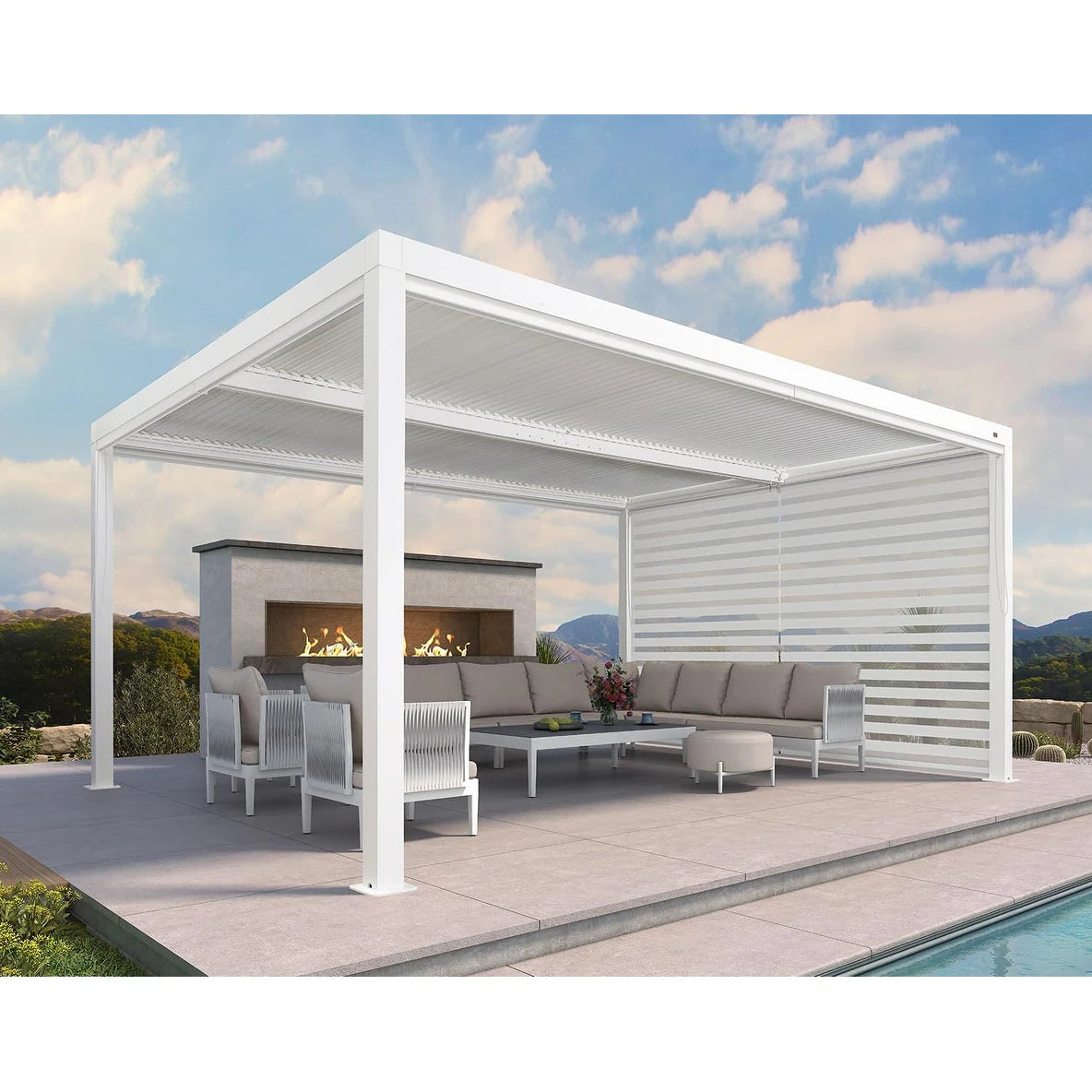 Louvered Pergola Modern White Pergola with Adjustable Roof for Deck Backyard Garden