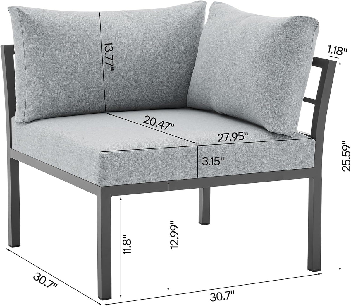 Sunnyside 5 Piece L Shaped Patio Furniture Set with Table for Backyard and Poolside, Outdoor Sectional Seating for 6, Waterproof Cushions, Rust Resistant Steel Frame, Grey