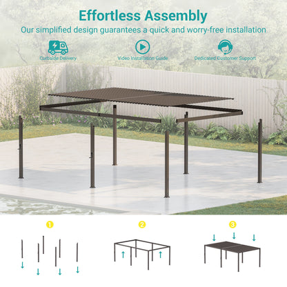 Outdoor Metal Solar LED Louvered Pergola with Adjustable Roof