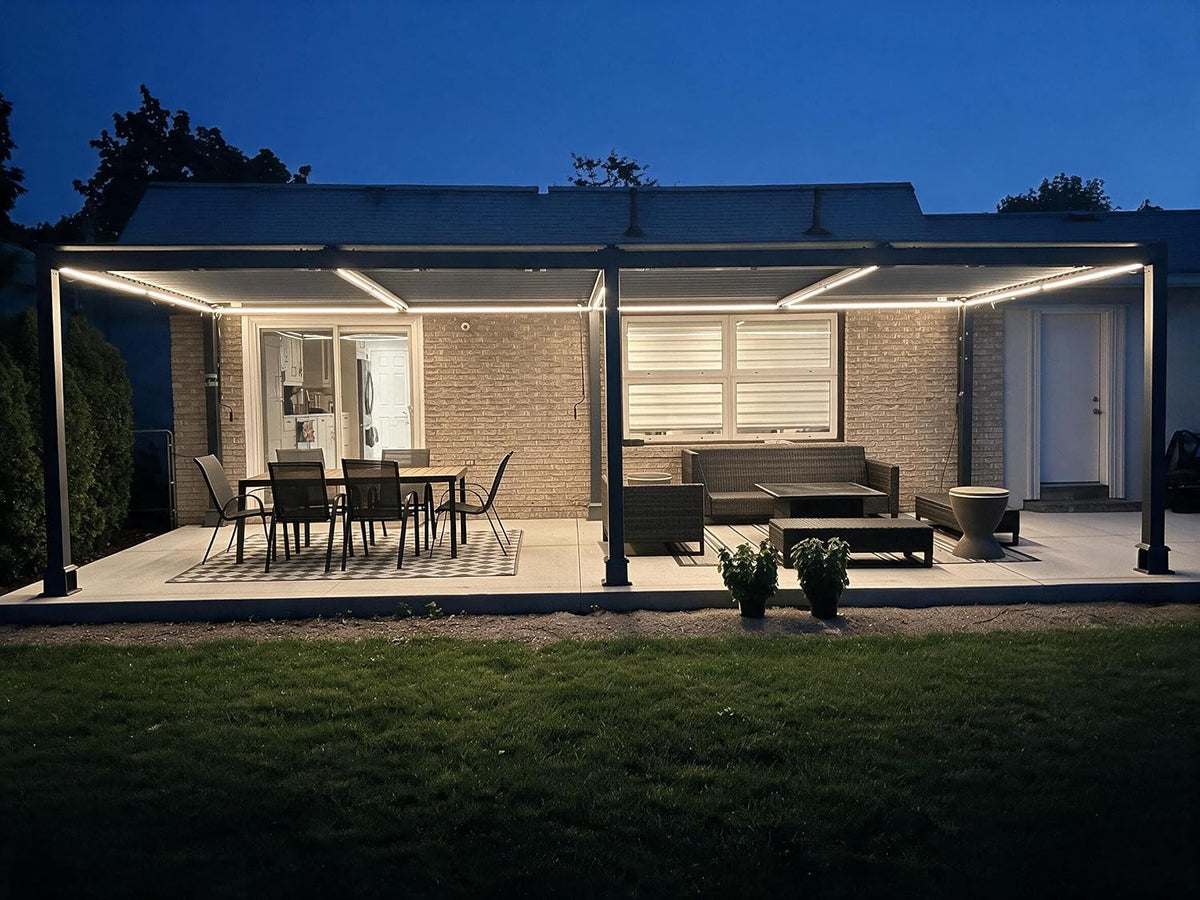 92KS Outdoor Pergola 11.5' X 27.5' Large Aluminum Frame, Gray