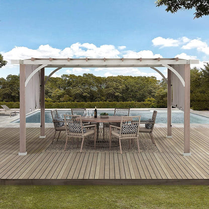 Delrey 12 X 14 Ft. Outdoor Patio White Steel Frame Pergola with Adjustable Canopy for Backyard and Garden Shade, Light Gray