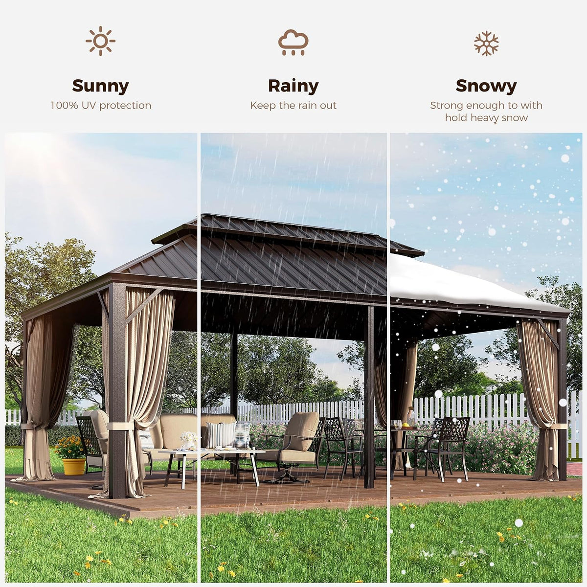 12X20 Ft Hardtop Gazebo Metal Frame with Netting and Curtains