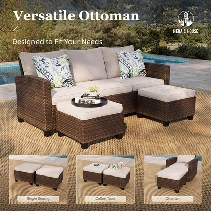 Patio Furniture Set, Outdoor Wicker Furniture with Fire Pit