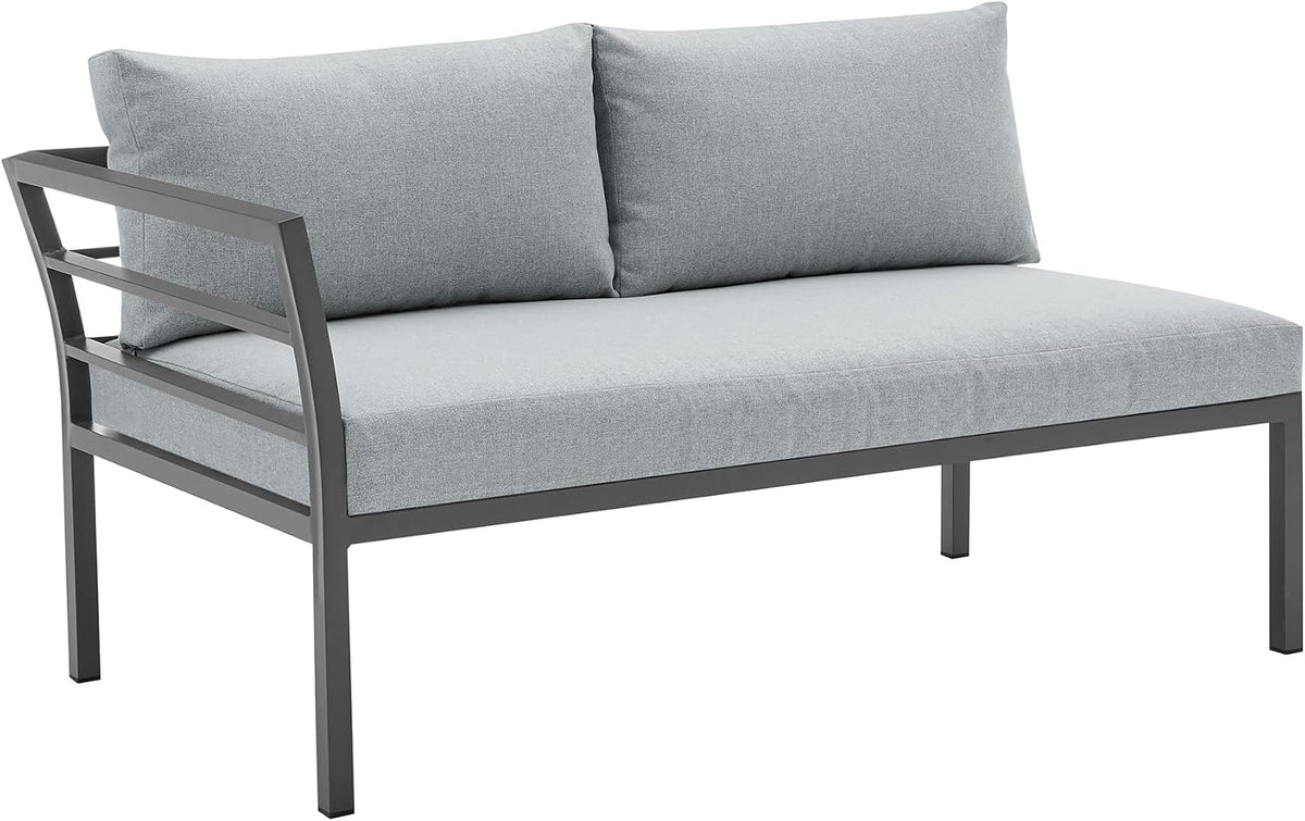 Sunnyside 5 Piece L Shaped Patio Furniture Set with Table for Backyard and Poolside, Outdoor Sectional Seating for 6, Waterproof Cushions, Rust Resistant Steel Frame, Grey