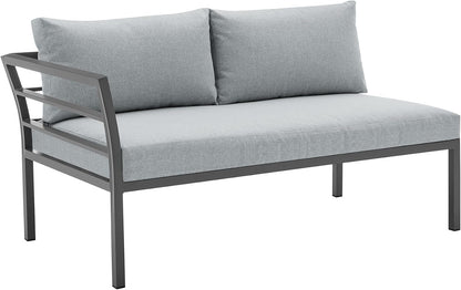 Sunnyside 5 Piece L Shaped Patio Furniture Set with Table for Backyard and Poolside, Outdoor Sectional Seating for 6, Waterproof Cushions, Rust Resistant Steel Frame, Grey