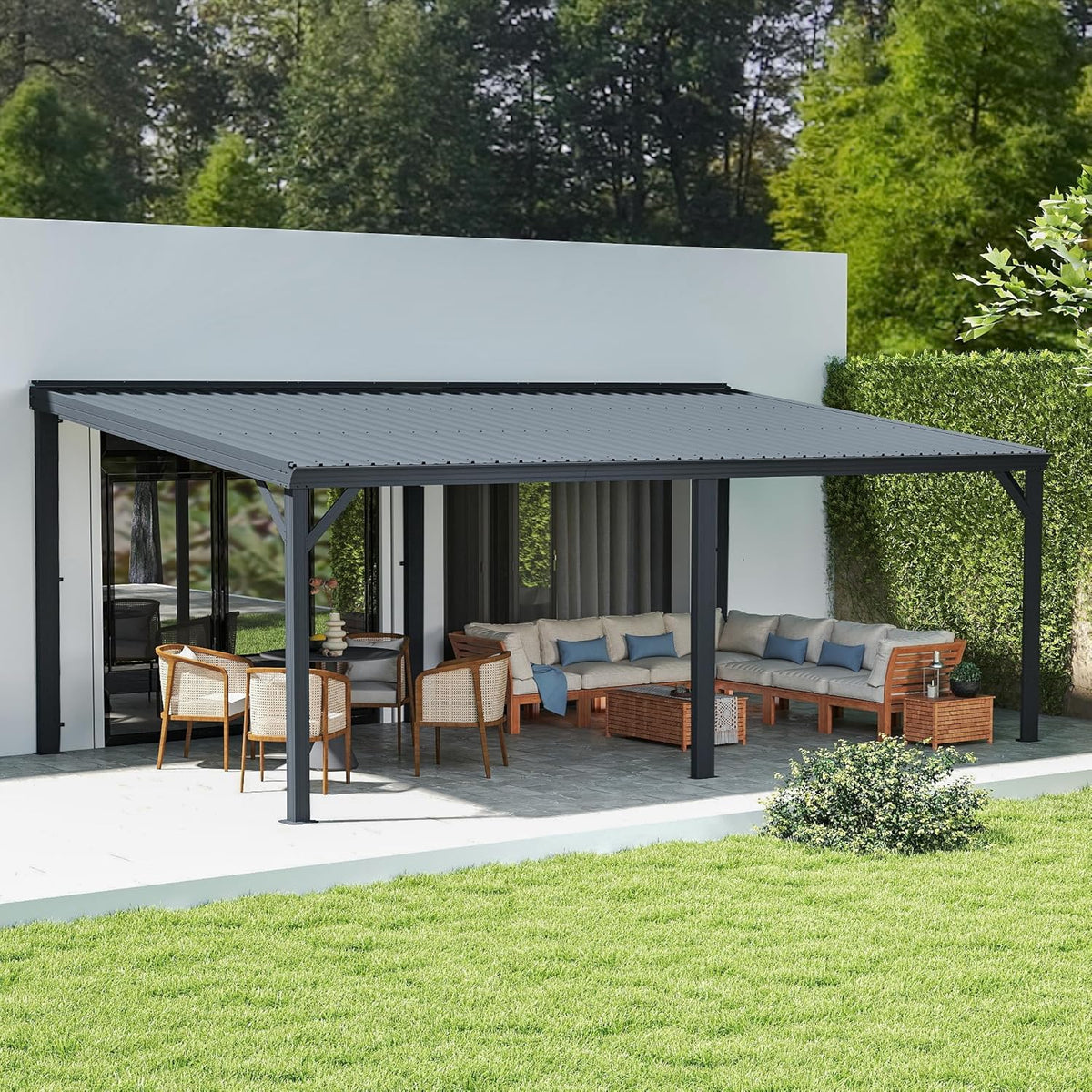 Domi 12'X 20' Lean to Gazebo,Outdoor Gazebo Pergola with Sloped Roof, Grey