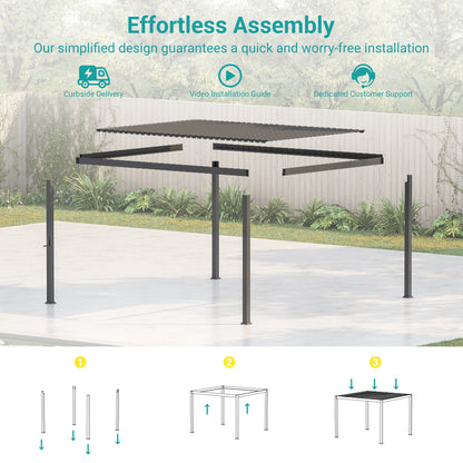 Outdoor Metal Solar LED Louvered Pergola with Adjustable Roof