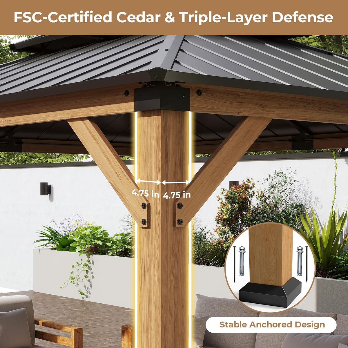 12' X 16' Wood Gazebo Hardtop Outdoor Permanent Pavilion with Double Galvanized Steel Roof, Curtains and Netting, Snow Support, Wind Resistance, for Backyard Garden, Lawns, Patio