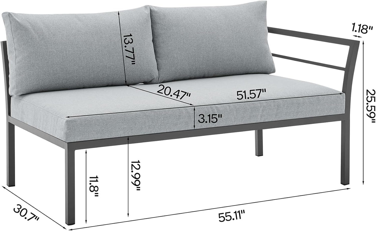 Sunnyside 5 Piece L Shaped Patio Furniture Set with Table for Backyard and Poolside, Outdoor Sectional Seating for 6, Waterproof Cushions, Rust Resistant Steel Frame, Grey