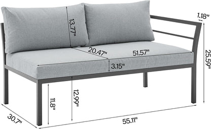 Sunnyside 5 Piece L Shaped Patio Furniture Set with Table for Backyard and Poolside, Outdoor Sectional Seating for 6, Waterproof Cushions, Rust Resistant Steel Frame, Grey
