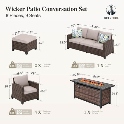 Patio Furniture Set, Outdoor Wicker Furniture with Fire Pit