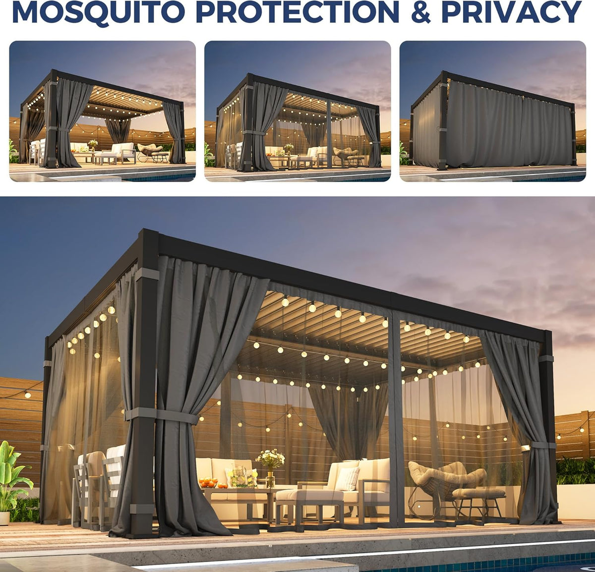 Pergola 12'X16' with Thick Aluminum Frame, Adjustable Roof for All Weather