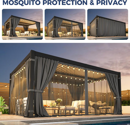 Pergola 12'X16' with Thick Aluminum Frame, Adjustable Roof for All Weather