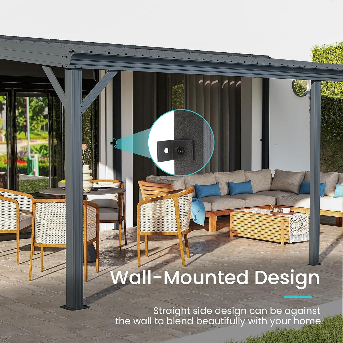 Domi 12'X 20' Lean to Gazebo,Outdoor Gazebo Pergola with Sloped Roof, Grey