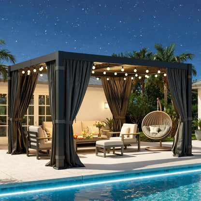 Pergola 10'X12' with Thick Aluminum Frame, Adjustable Roof for All Weather