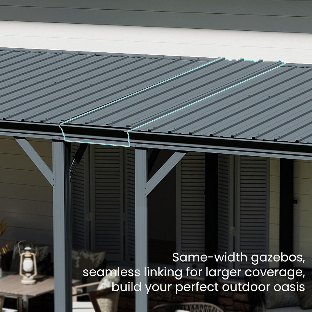 Domi 12'X 20' Lean to Gazebo,Outdoor Gazebo Pergola with Sloped Roof, Grey