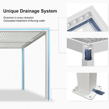 Louvered Pergola 12' X 14' White Adjustable Hardtop for Patio