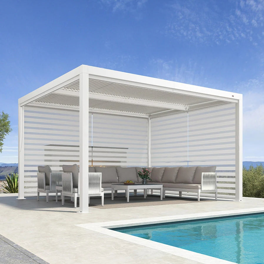 Louvered Pergola Modern White Pergola with Adjustable Roof for Deck Backyard Garden