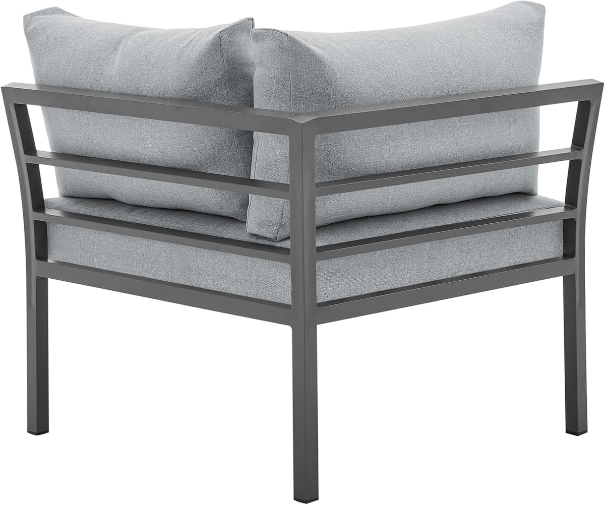 Sunnyside 5 Piece L Shaped Patio Furniture Set with Table for Backyard and Poolside, Outdoor Sectional Seating for 6, Waterproof Cushions, Rust Resistant Steel Frame, Grey