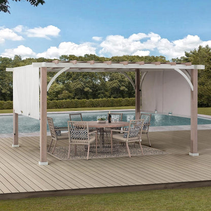 Delrey 12 X 14 Ft. Outdoor Patio White Steel Frame Pergola with Adjustable Canopy for Backyard and Garden Shade, Light Gray