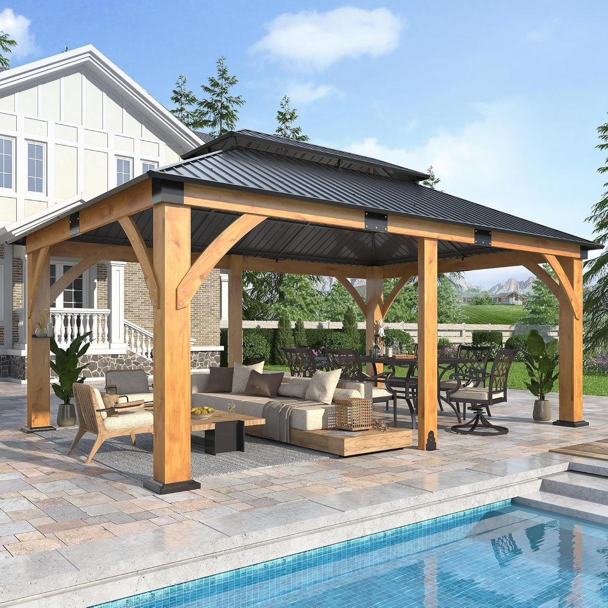 12’X 20’ Outdoor Spruce Wood Gazebo