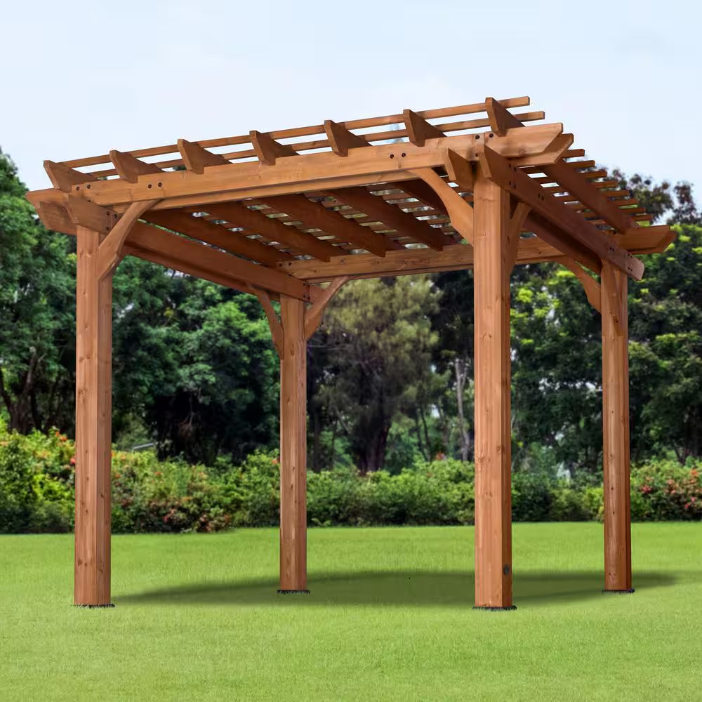 10 Ft. X 10 Ft. Traditional All Cedar Wood Outdoor Patio Pergola Shade Structure
