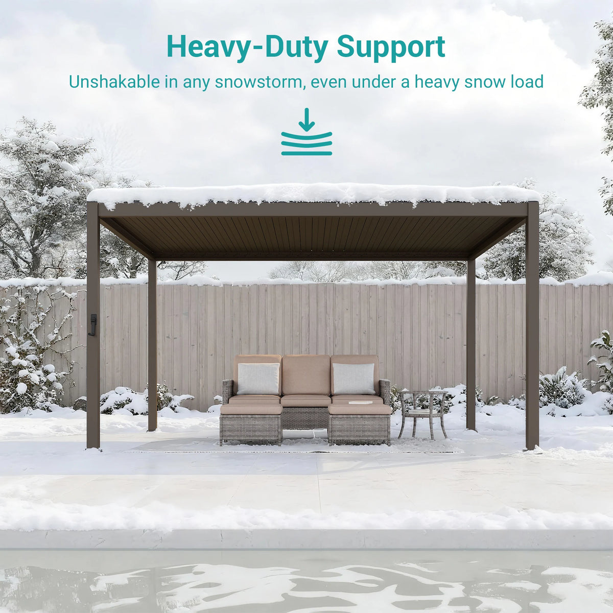 Outdoor Metal Solar LED Louvered Pergola with Adjustable Roof