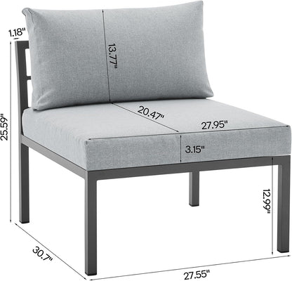 Sunnyside 5 Piece L Shaped Patio Furniture Set with Table for Backyard and Poolside, Outdoor Sectional Seating for 6, Waterproof Cushions, Rust Resistant Steel Frame, Grey