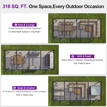 92KS Outdoor Pergola 11.5' X 27.5' Large Aluminum Frame, Gray