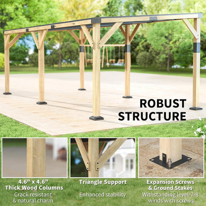 10' X 20' Wooden Gazebo Hardtop Lean-To for Patio Light Walnut