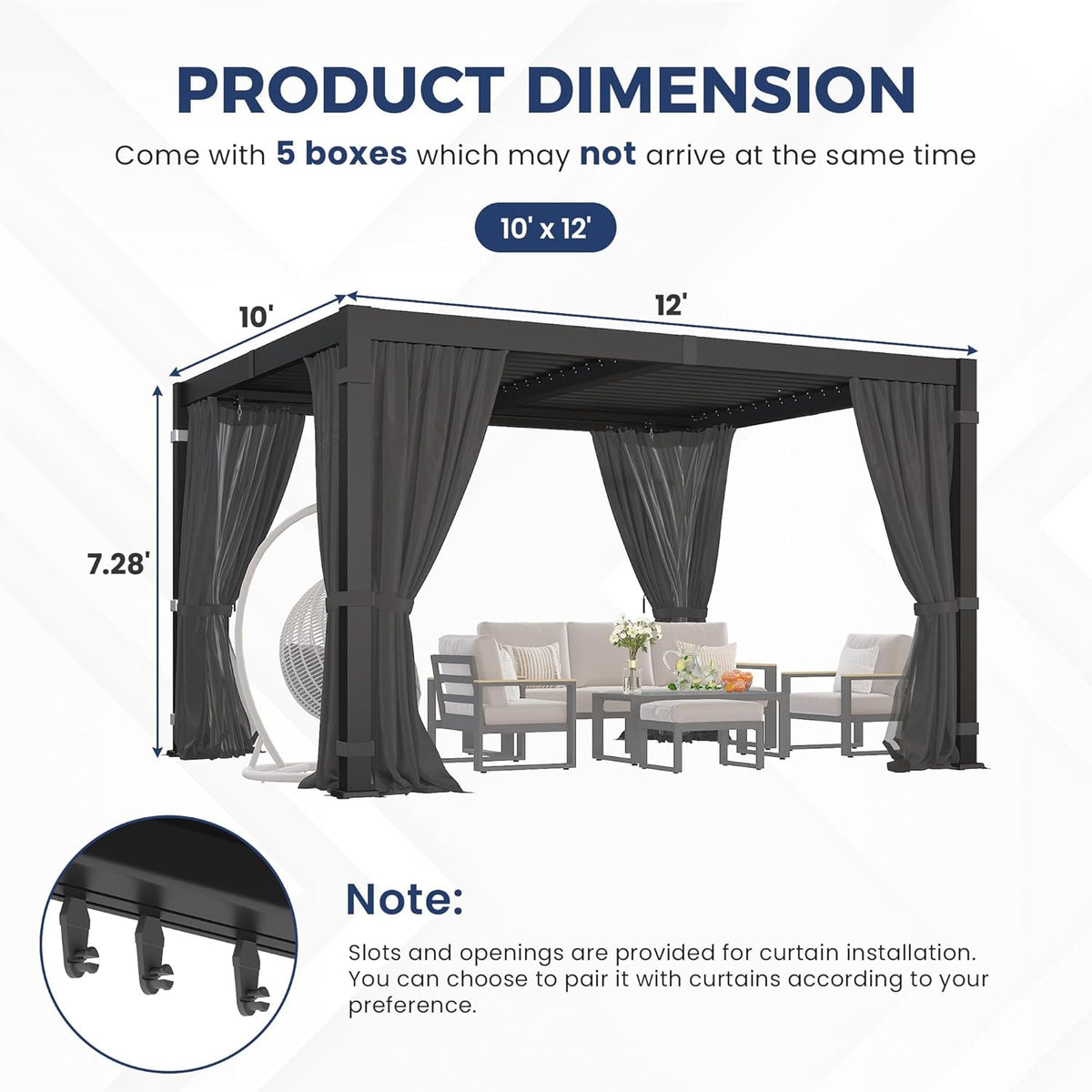 Pergola 10'X12' with Thick Aluminum Frame, Adjustable Roof for All Weather