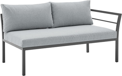 Sunnyside 5 Piece L Shaped Patio Furniture Set with Table for Backyard and Poolside, Outdoor Sectional Seating for 6, Waterproof Cushions, Rust Resistant Steel Frame, Grey