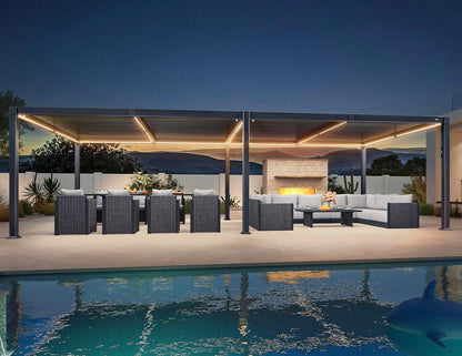 92KS Outdoor Pergola 11.5' X 27.5' Large Aluminum Frame, Gray