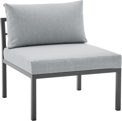 Sunnyside 5 Piece L Shaped Patio Furniture Set with Table for Backyard and Poolside, Outdoor Sectional Seating for 6, Waterproof Cushions, Rust Resistant Steel Frame, Grey