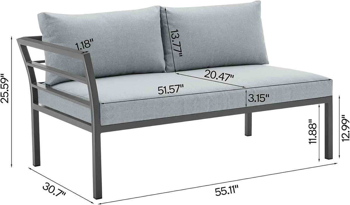 Sunnyside 5 Piece L Shaped Patio Furniture Set with Table for Backyard and Poolside, Outdoor Sectional Seating for 6, Waterproof Cushions, Rust Resistant Steel Frame, Grey