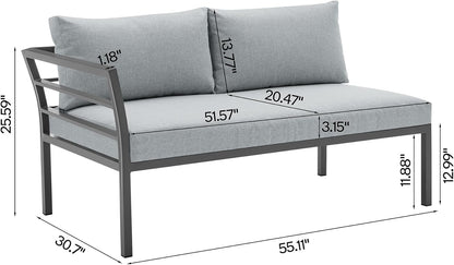 Sunnyside 5 Piece L Shaped Patio Furniture Set with Table for Backyard and Poolside, Outdoor Sectional Seating for 6, Waterproof Cushions, Rust Resistant Steel Frame, Grey