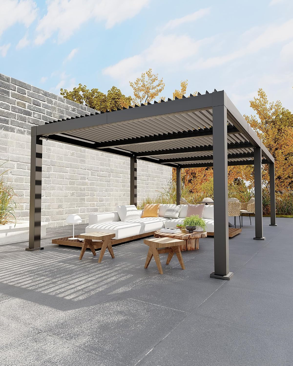 All-Aluminum Louvered Pergola 12 Ft X 24 Ft, Outdoor Pergola with Adjustable Louvered Roof, Reinforced Aluminum Frame, Integrated Drainage System, Hardtop Gazebo for Patio, Deck, Gray
