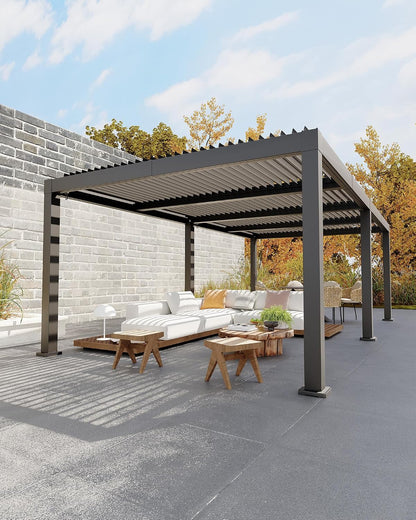 All-Aluminum Louvered Pergola 12 Ft X 24 Ft, Outdoor Pergola with Adjustable Louvered Roof, Reinforced Aluminum Frame, Integrated Drainage System, Hardtop Gazebo for Patio, Deck, Gray
