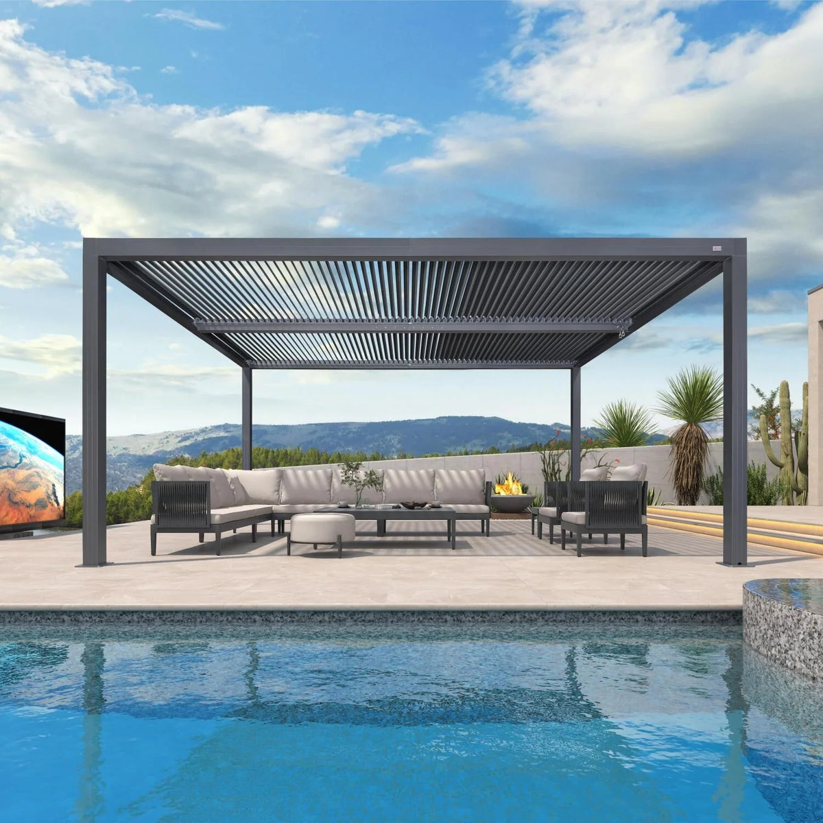 Gray Louvered Pergola Outdoor Aluminum Pergola with Adjustable Roof for Patio Gray Hardtop Gazebo