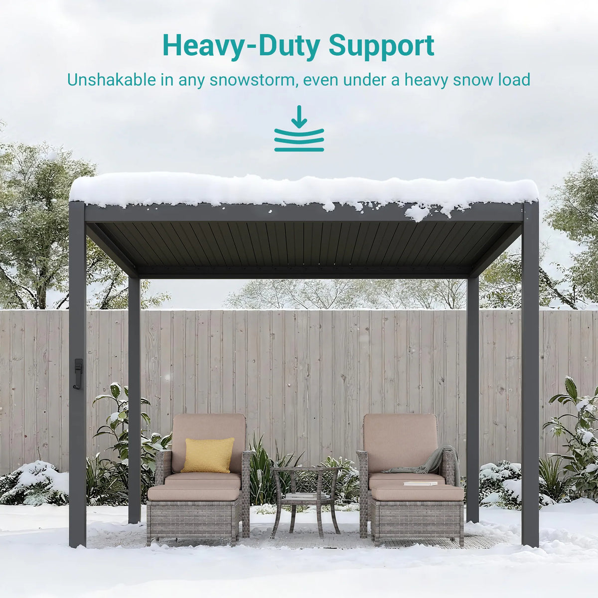 Outdoor Metal Solar LED Louvered Pergola with Adjustable Roof