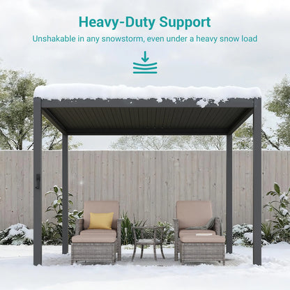 Outdoor Metal Solar LED Louvered Pergola with Adjustable Roof