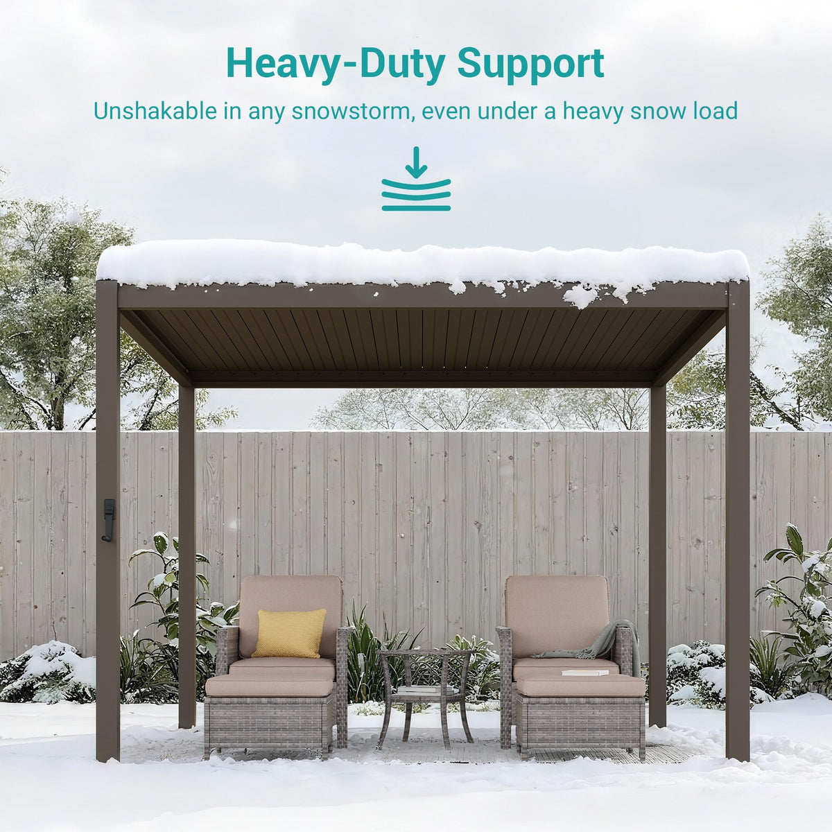 Outdoor Metal Solar LED Louvered Pergola with Adjustable Roof