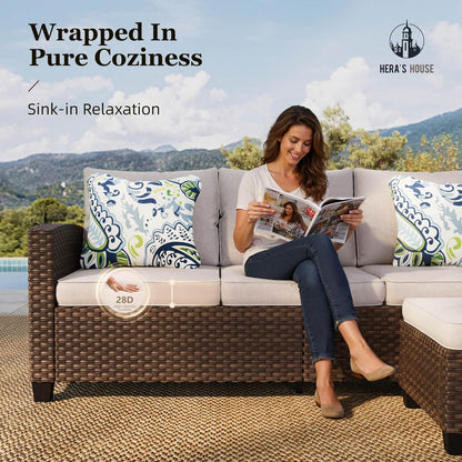Patio Furniture Set, Outdoor Wicker Furniture with Fire Pit