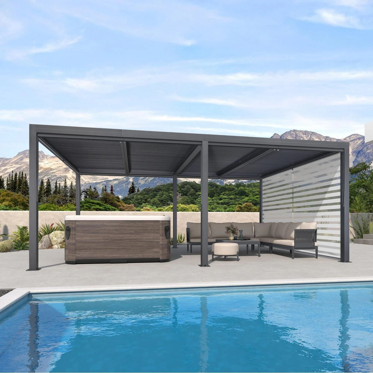 Gray Louvered Pergola Outdoor Aluminum Pergola with Adjustable Roof for Patio Gray Hardtop Gazebo
