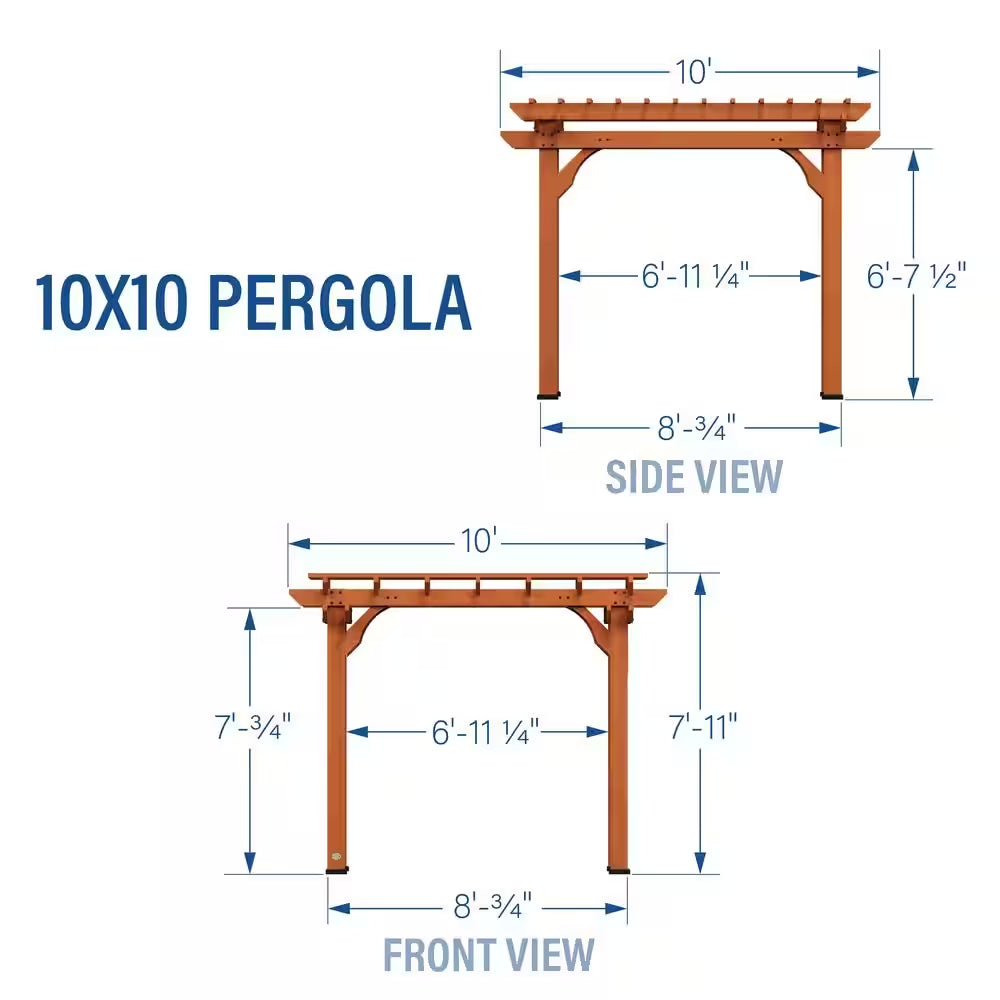 10 Ft. X 10 Ft. Traditional All Cedar Wood Outdoor Patio Pergola Shade Structure