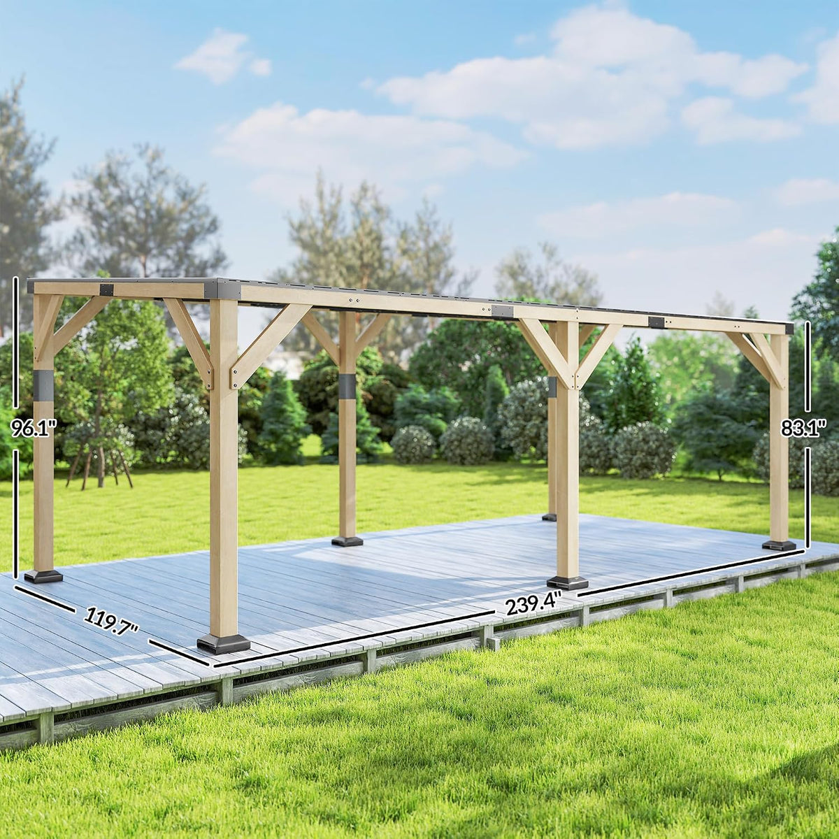 10' X 20' Wooden Gazebo Hardtop Lean-To for Patio Light Walnut