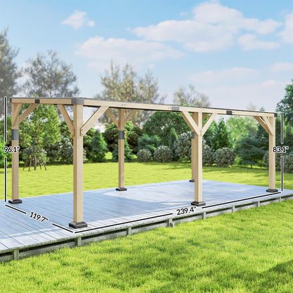 10' X 20' Wooden Gazebo Hardtop Lean-To for Patio Light Walnut