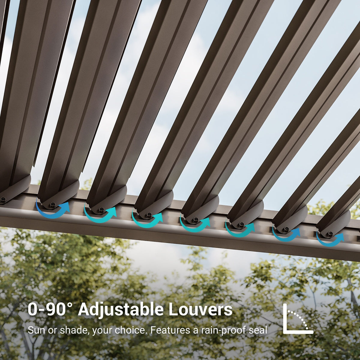 Outdoor Metal Solar LED Louvered Pergola with Adjustable Roof