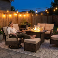 9-Piece Outdoor Patio Furniture Set with Fire Pit Table,Swivel Chairs and 6" Thick Cushions,Sectional Sofa and Ottomans,Patio Conversation Set for Porch Deck Garden Backyard — Lifestyle